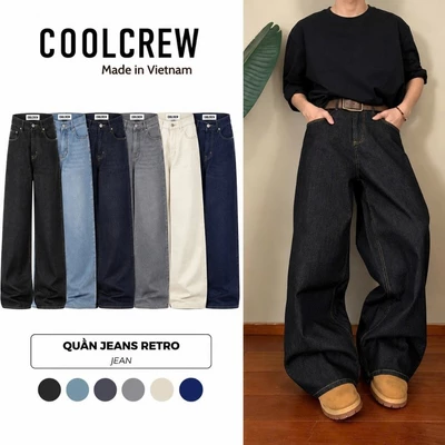 Quần Jeans Retro 𝐂𝐎𝐎𝐋𝐂𝐑𝐄𝐖 Quần Kiểu Dáng Rộng Unisex Nam Nữ QTD053