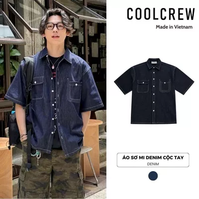 Áo Sơ Mi Denim Cộc Tay 𝐂𝐎𝐎𝐋𝐂𝐑𝐄𝐖 Áo Sơ Mi Form Rộng Kiểu Dáng Basic, Thời Trang Phong Cách Hàn Quốc AMN044
