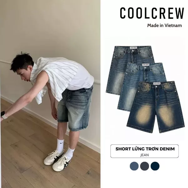 Quần short jean ngang gối 𝐂𝐎𝐎𝐋𝐂𝐑𝐄𝐖, vải denim dày dặn CRS01-03 QTN045