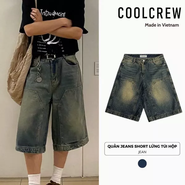 Quần Jeans Short Lửng Túi Kiểu 𝐂𝐎𝐎𝐋𝐂𝐑𝐄𝐖 Dáng Rộng Nam Nữ Phong Cách Bụi Bặm Đường Phố QTL046
