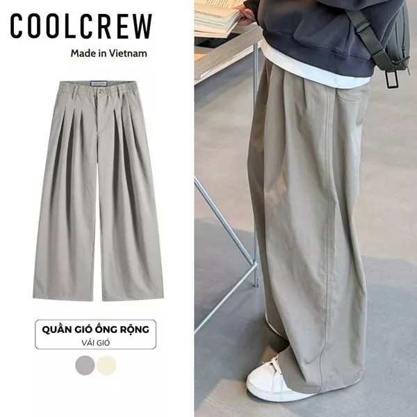 Quần Kaki Gió Xếp Ly Ống Rộng 𝐂𝐎𝐎𝐋𝐂𝐑𝐄𝐖 Chất Vải Dày Dặn Phong Cách Hàn Quốc QTD047