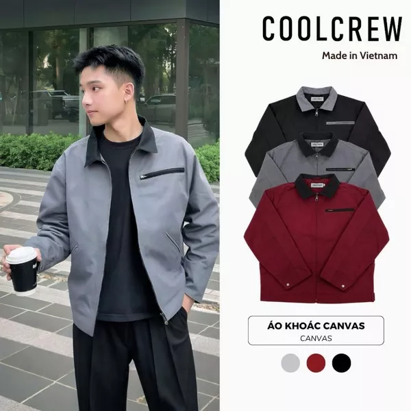 Áo Khoác Canvas 𝗖𝗼𝗼𝗹𝗰𝗿𝗲𝘄 Unisex Nam Nữ Phối Cổ Cách Điệu– Chuẩn Phong Cách Menswear Hàn Quốc AKD048