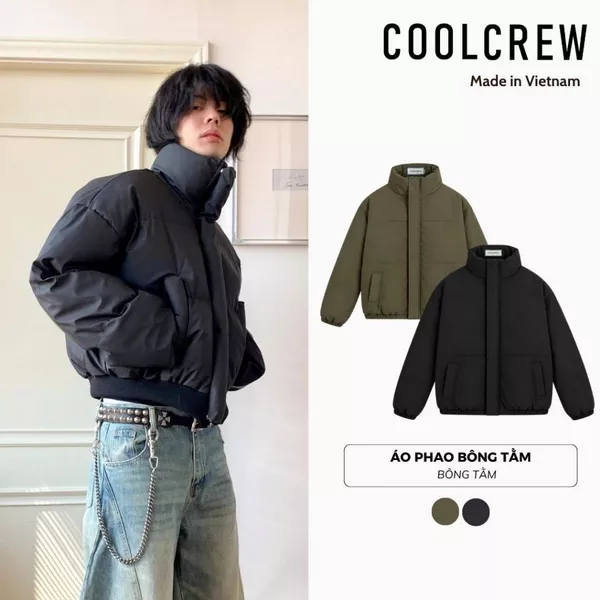 Áo Khoác Phao 𝐂𝐎𝐎𝐋𝐂𝐑𝐄𝐖 Form Boxy Bông Tấm Unisex Cao Cổ Phong Cách Hàn Quốc Menswear AKD050