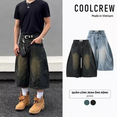 Quần Lửng Jean Ống Rộng 𝐂𝐎𝐎𝐋𝐂𝐑𝐄𝐖 Dáng Balloon Unisex Nam Nữ Phong Cách Streetwear Thời Trang Hàn Quốc QTL160