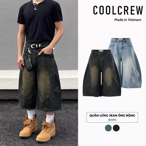 Quần Lửng Jean Ống Rộng 𝐂𝐎𝐎𝐋𝐂𝐑𝐄𝐖 Dáng Balloon Unisex Nam Nữ Phong Cách Streetwear Thời Trang Hàn Quốc QTL160