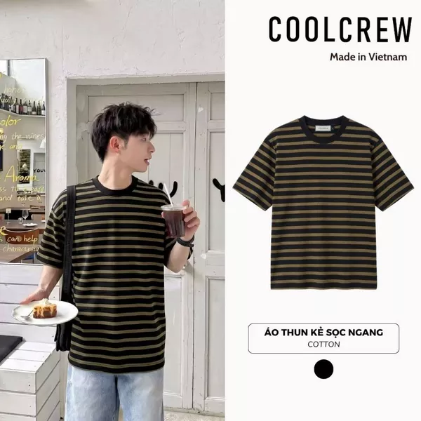 Áo Thun Kẻ Sọc Ngang 𝐂𝐎𝐎𝐋𝐂𝐑𝐄𝐖 Unisex Cotton Form Regular Cổ Tròn Phong Cách Hàn Quốc Trẻ Trung Mùa Hè ATN135
