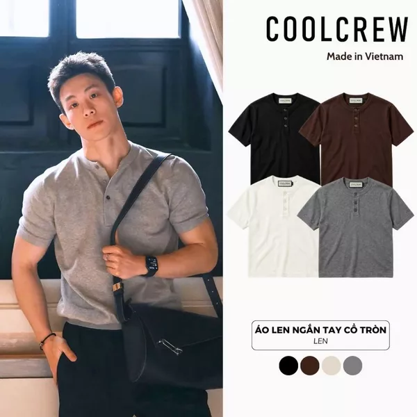 Áo Thun Len Dệt Kim Cổ Tròn 3 Cúc 𝐂𝐎𝐎𝐋𝐂𝐑𝐄𝐖 Ngắn Tay Phong Cách Thời Trang Hàn Quốc ALH02 ALN092