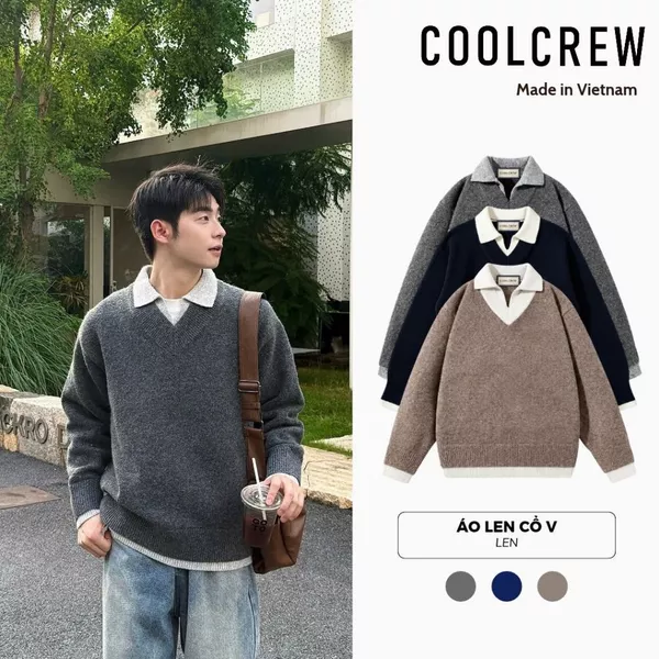 Áo Len Cổ Bẻ Layer 𝐂𝐎𝐎𝐋𝐂𝐑𝐄𝐖 Form Rộng Unisex Nam Nữ Phong Cách Hàn Quốc ALD 05 ALD084