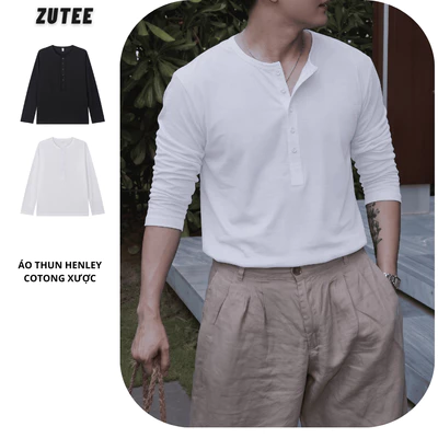 Áo thun cổ Henley ZUTEE Cotton Xước Mềm Mại Thoáng Mát Co Giãn Linh Hoạt Đi Học Đi Chơi TD29