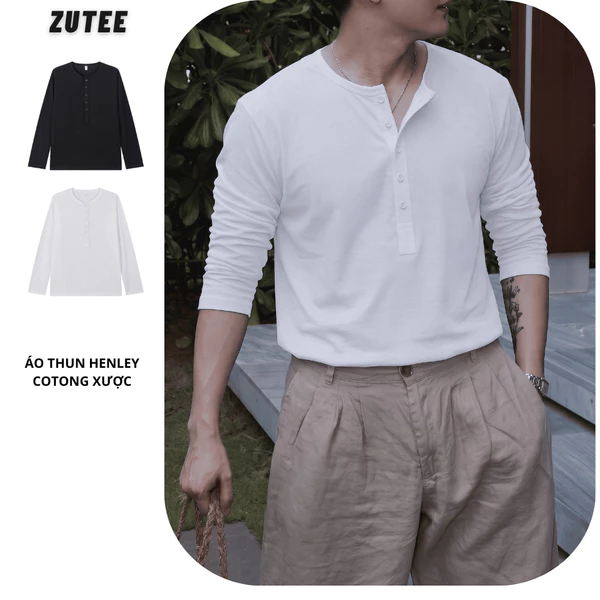 Áo thun cổ Henley ZUTEE Cotton Xước Mềm Mại Thoáng Mát Co Giãn Linh Hoạt Đi Học Đi Chơi TD29