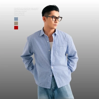 Áo Sơ Mi Nam Kẻ Sọc Vải Linen Dài Tay Form Crop - Linen Cropped Shirts B Brown