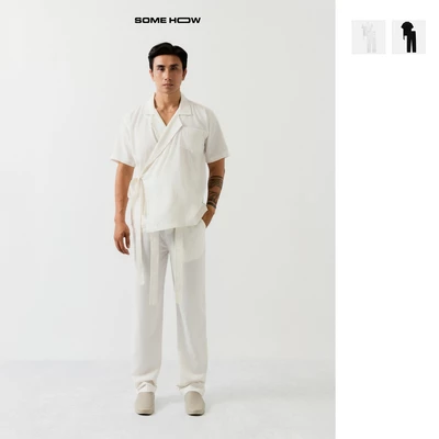 Set Nam Wrap Shirt Long Pant Linen Relaxed, Chất Vải Linen Xược Thoải Mái, SB0055, SOME HOW STORE