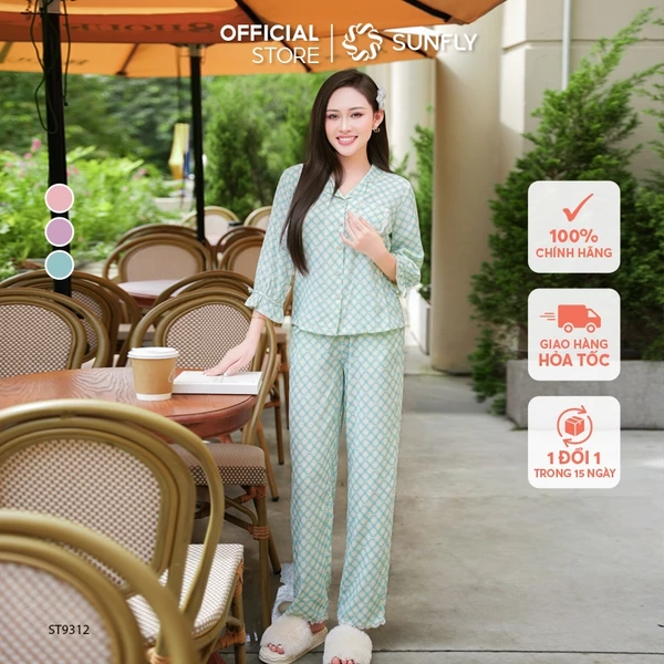 Bộ pijama nữ thô đũi áo tay lỡ quần dài trẻ trung, nữ tính SUNFLY ST9312