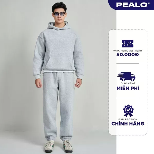 Bộ thể thao Nam Nữ Hoodie PEALO Form Rộng Boxy nhẹ Chất Nỉ Bông Cao Cấp Trơn dày dặn ấm áp