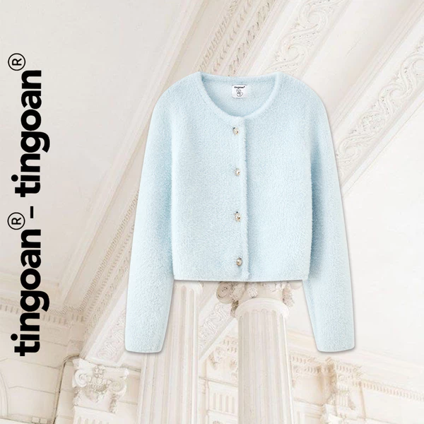 TINGOAN® - Áo len lông bông xù xanh nhạt đậm dáng lửng phối cúc kim loại LISA LOVE TOP/BLUE