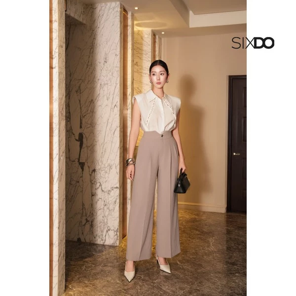 Quần suông cạp V SIXDO (Grey Woven Straight Pants)