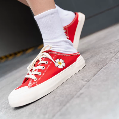 Giày Sục Đạp Gót Mules Vải Canvas DINCOX E10 RED Unisex Tăng Chiều Cao 4cm