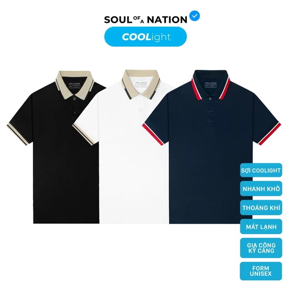 Áo Polo Phối Cổ Sọc Unisex SOUL OF A NATION Vải COOLight Pique mát lạnh, chống nhăn - Đen/Trắng/Xanh