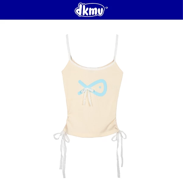 Áo 2 dây nữ dễ thương màu kem phối ren DKMV thắt nơ in hình Cá chất thun gân ôm sát tôn dáng Binky Top | K-T10-K