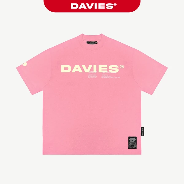 Áo phông hồng đậm in chữ DAVIES nam nữ form rộng tay lỡ hiphop thiết kế cổ tròn thun cotton Invasion Tee| D38-T1-H