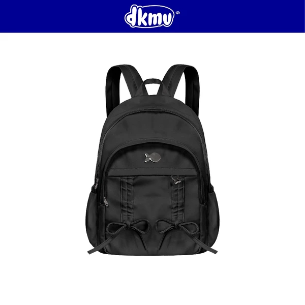 Balo đen nhiều ngăn nữ kiểu thắt nơ DKMV logo Cá inox chất liệu dù kèm lót form xinh Bow-tiful Backpack| K-P50-D