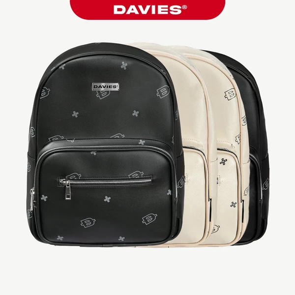 Balo đi học da nữ nam hoạ tiết DAVIES màu đen, kem đựng laptop 14inch kháng nước Leather Monogram Backpack | D-P47