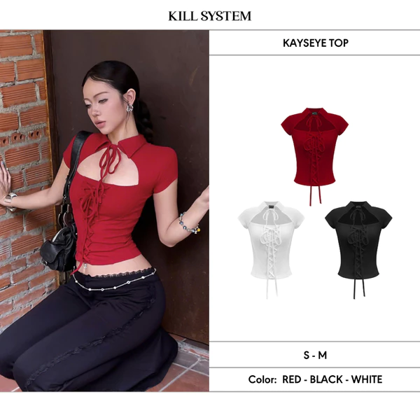 Áo kiểu khoét ngực thắt nơ ôm body tôn dáng KATSEYE - 𝐊𝐈𝐋𝐋 𝐒𝐘𝐒𝐓𝐄𝐌