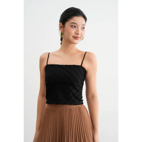 Áo 2 dây ren gân đen và hồng đỗ quyên - 513TO3001 ADORE