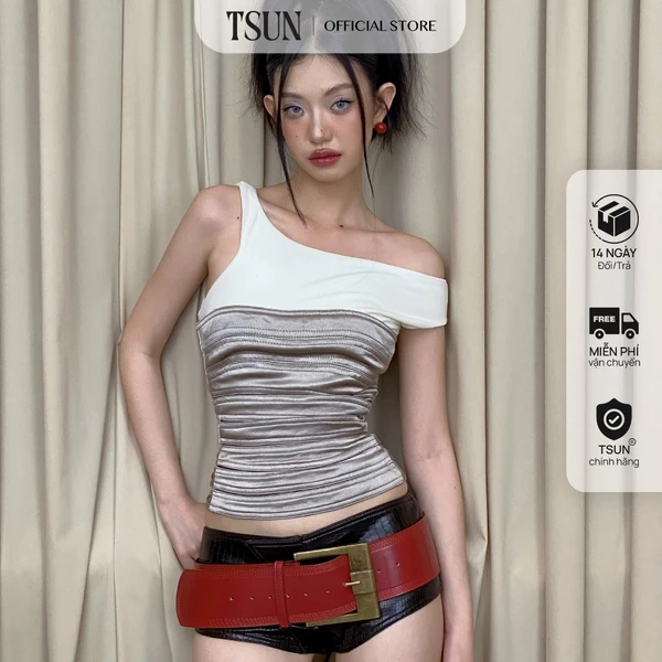 TSUN - Rummie Top Áo Kiểu Dáng Croptop Phối Corset Cúp Ngực Gợi Cảm Quyến Rũ