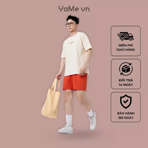 Quần đùi lưng thun căn bản, ống rộng, phom rộng F4 - Non Branded 006 23735 |YaMe|