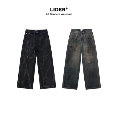 LIDER Jeans - Quần Jeans Unisex Ống Rộng Wash Rách LIDER SANDSTORM WIDELEG JEANS