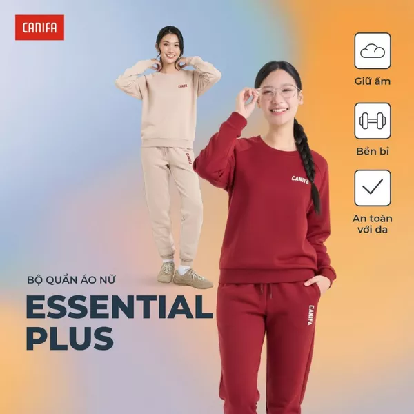 Bộ quần áo nữ CANIFA set nỉ thu đông dài tay form rộng Essential Plus 6ST25W005