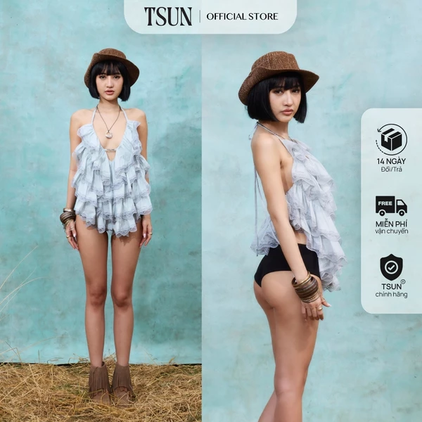 TSUN - Aqualyn Top Áo Nữ Bèo Phối Ren Nhiều Tầng Cá Tính
