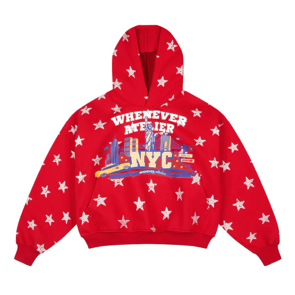 “WHENEVER” ÁO KHOÁC HOODIE NỈ BÔNG HOẠ TIẾT NGÔI SAO - STAR GIRL HOODIE / RED