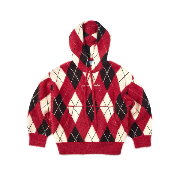 “WHENEVER” ÁO KHOÁC HOODIE LEN LOGO THÊU - COZY PLAID KNIT HOODIE / RED