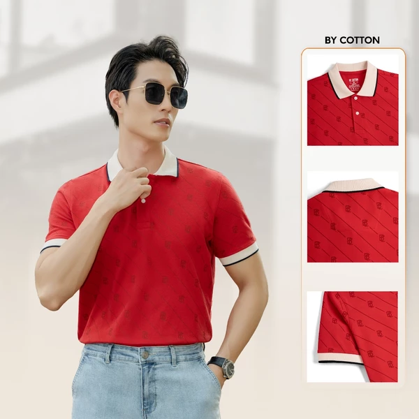 Áo Polo Nam Cao Cấp Pique 2.0 In Monogram Đỏ - BY COTTON