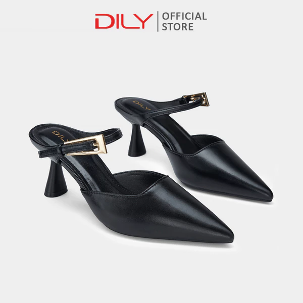 Guốc sục DILY mũi nhọn tôn chân, quai phối khóa sang trọng cao 6.5cm DL0616