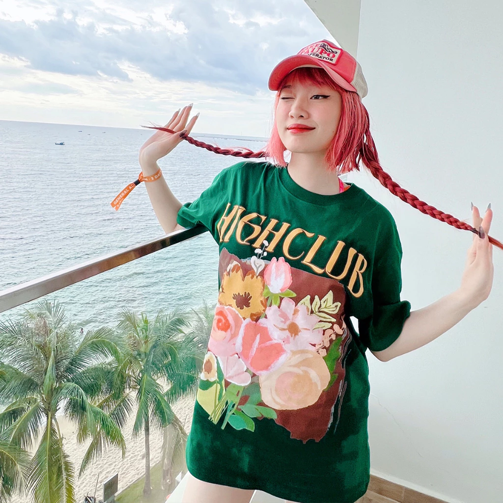 Áo Thun THE FLOWERS Tay Lỡ Unisex Nam/Nữ XANH LÁCổ Tròn - HIGHCLUB Brand Chính Hãng
