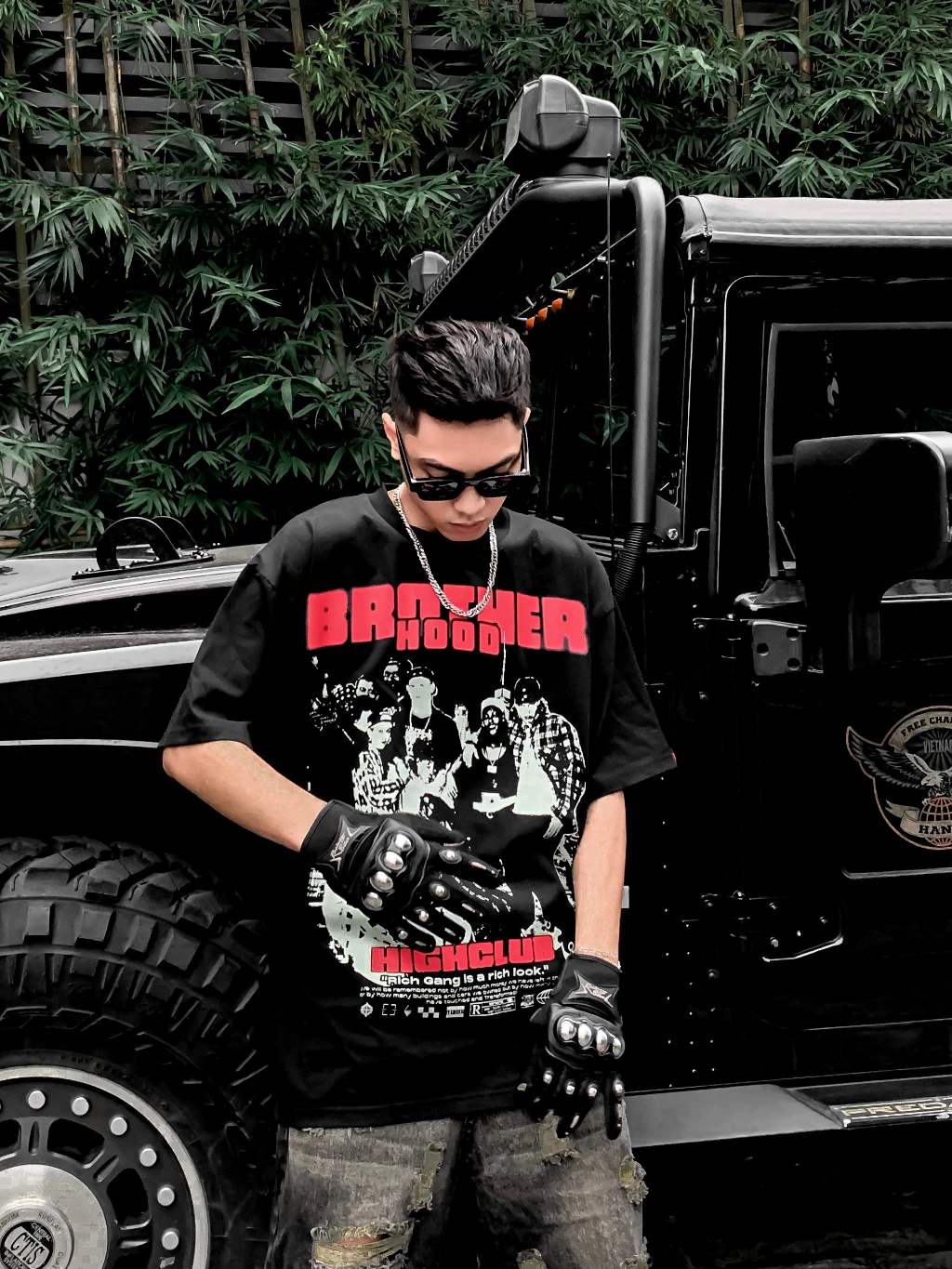 Áo Thun BROTHERHOOD Tay Lỡ Unisex Nam/Nữ Đen/XANH Cổ Tròn - HIGHCLUB Brand Chính Hãng
