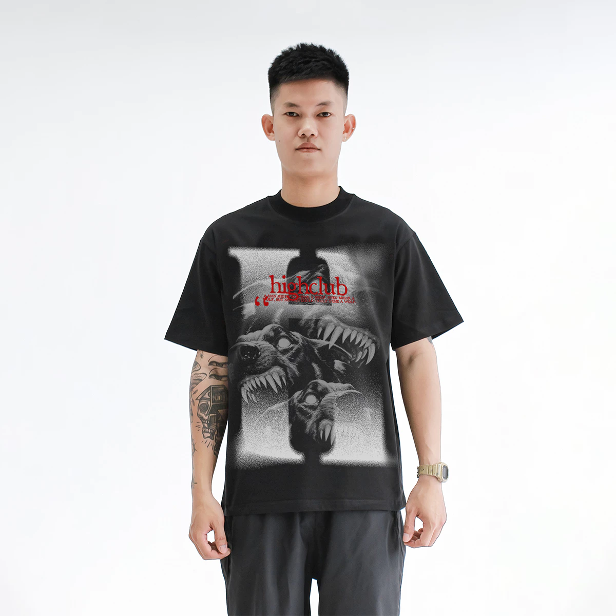 Áo Thun BLACK WOLFS Tay Lỡ Unisex Nam/Nữ 4 MÀU Cổ Tròn - HIGHCLUB Brand Chính Hãng