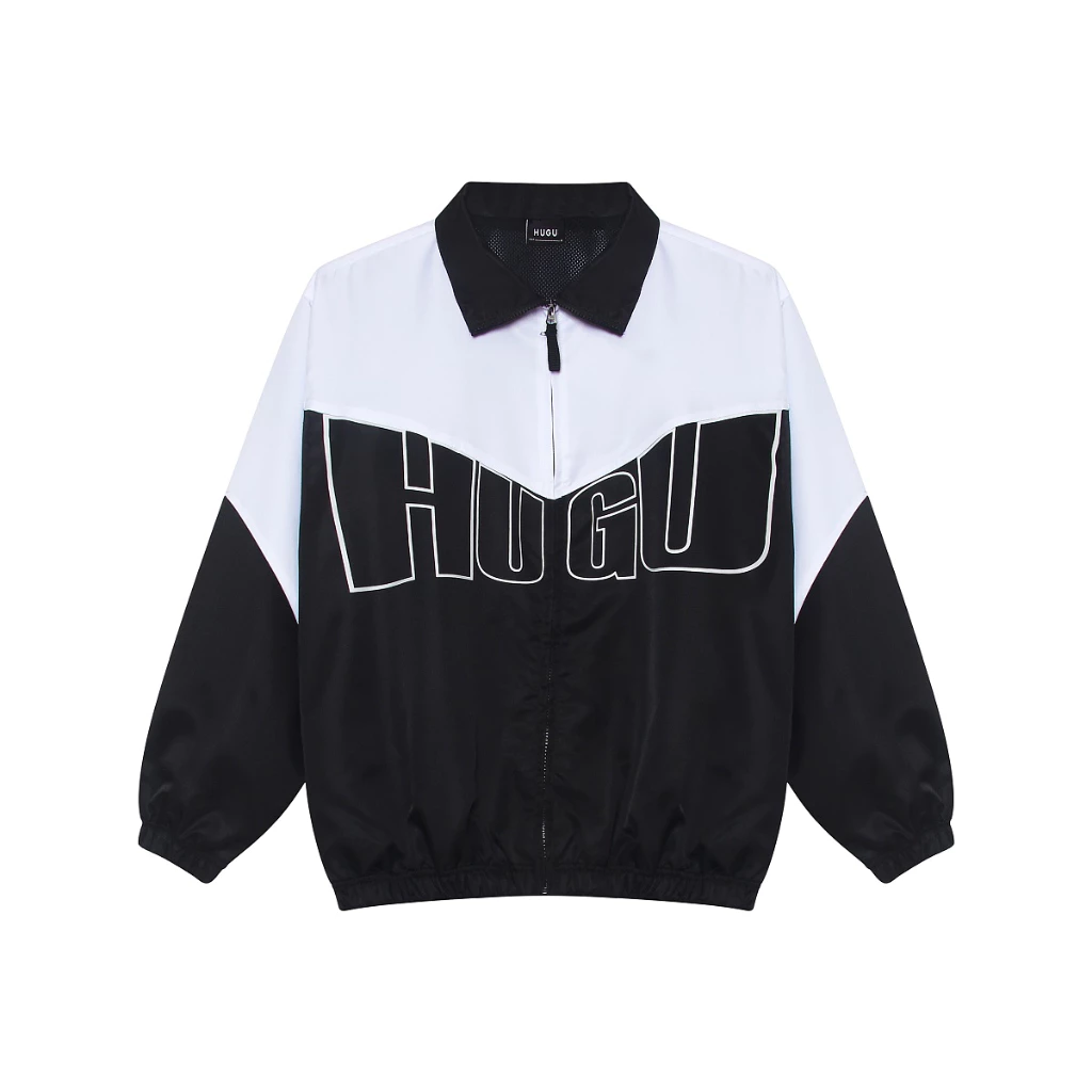 Áo khoác dù nam trắng đen HUGU - JERSY PARACHUTE JACKET - form rộng thoáng mát