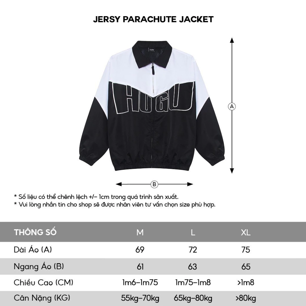 Áo khoác dù nam trắng đen HUGU - JERSY PARACHUTE JACKET - form rộng thoáng mát