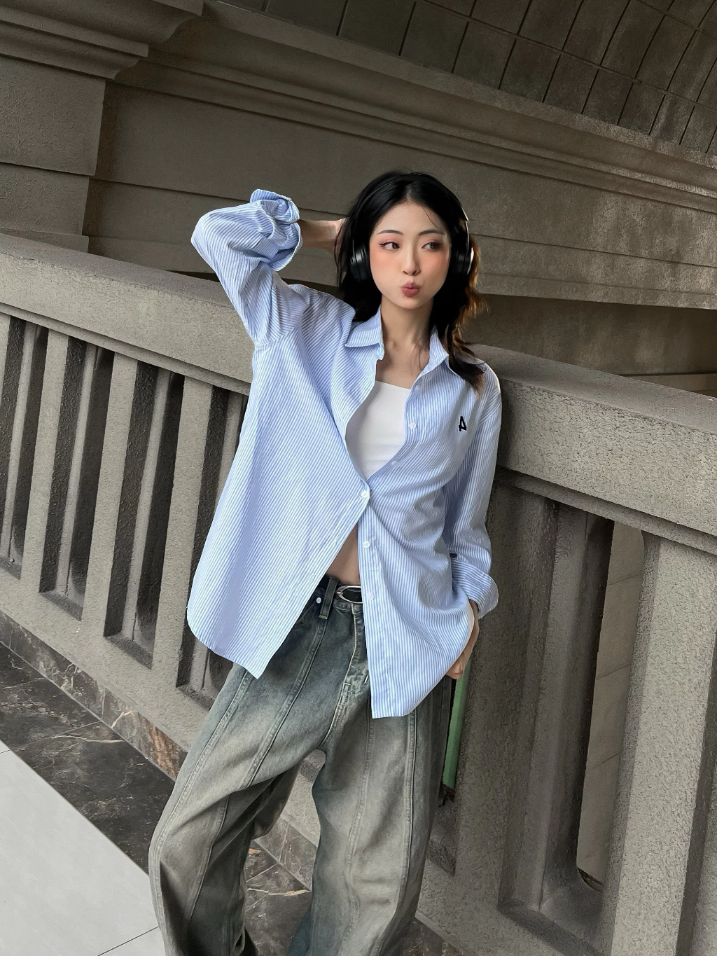 Áo Sơ Mi Sọc HIDDEN / DRAGONBYBOI Premium Oxford Shirt Logo nam nữ Unisex
