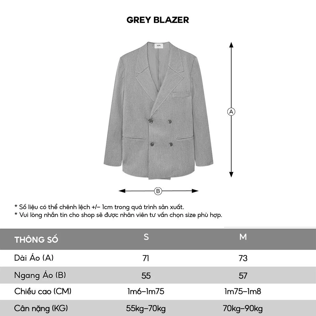 Áo blazer vest nam dài tay thời trang Grey HUGU form rộng chất vải fresco cao cấp thoáng mát