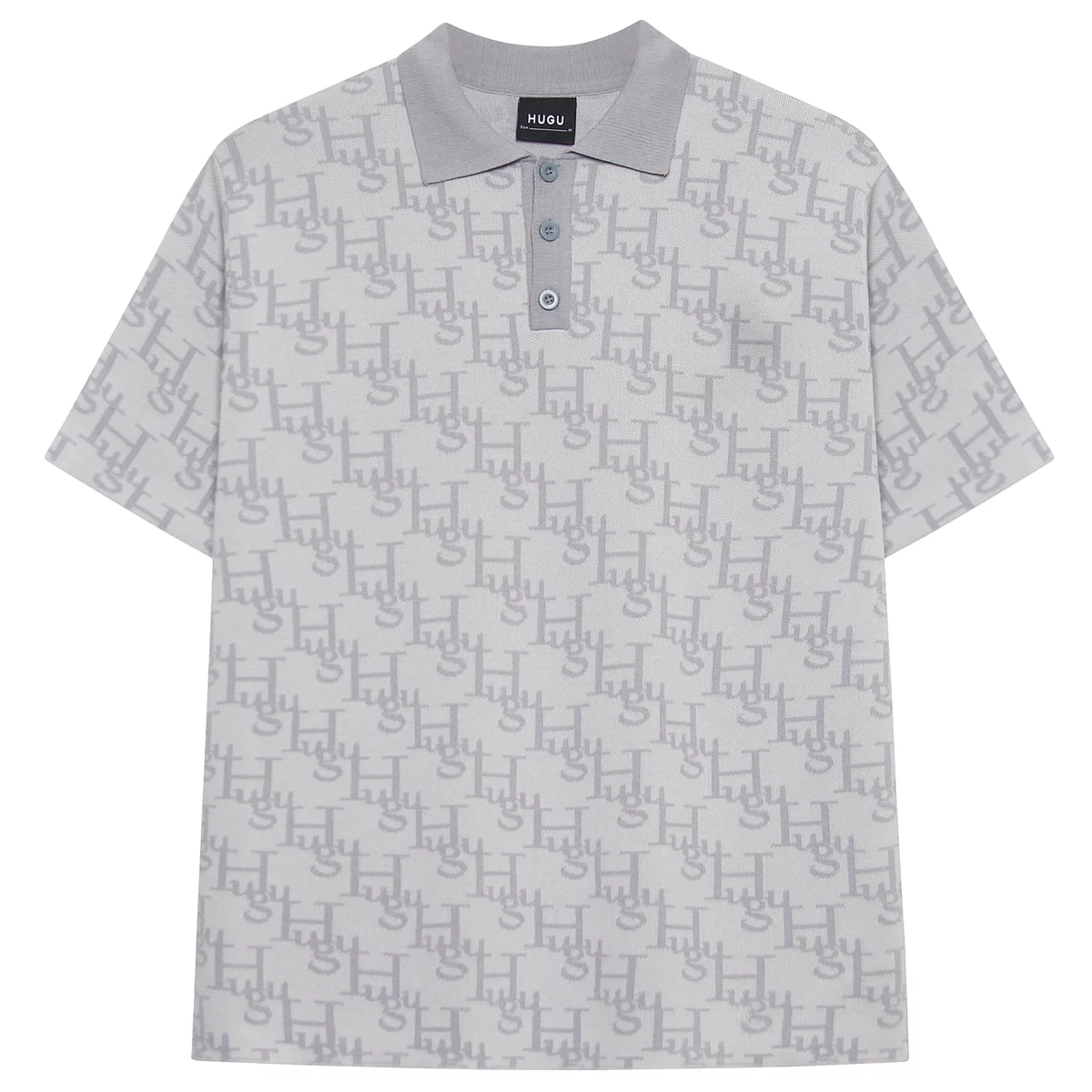 Áo thun polo dệt kim, họa tiết monogram màu xám, đen,.. form boxy unisex họa tiết local brand HUGU - MONOGRAM POLO SS2