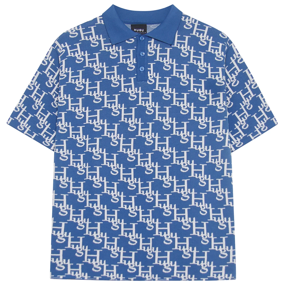 Áo thun polo dệt kim, họa tiết monogram màu xám, đen,.. form boxy unisex họa tiết local brand HUGU - MONOGRAM POLO SS2