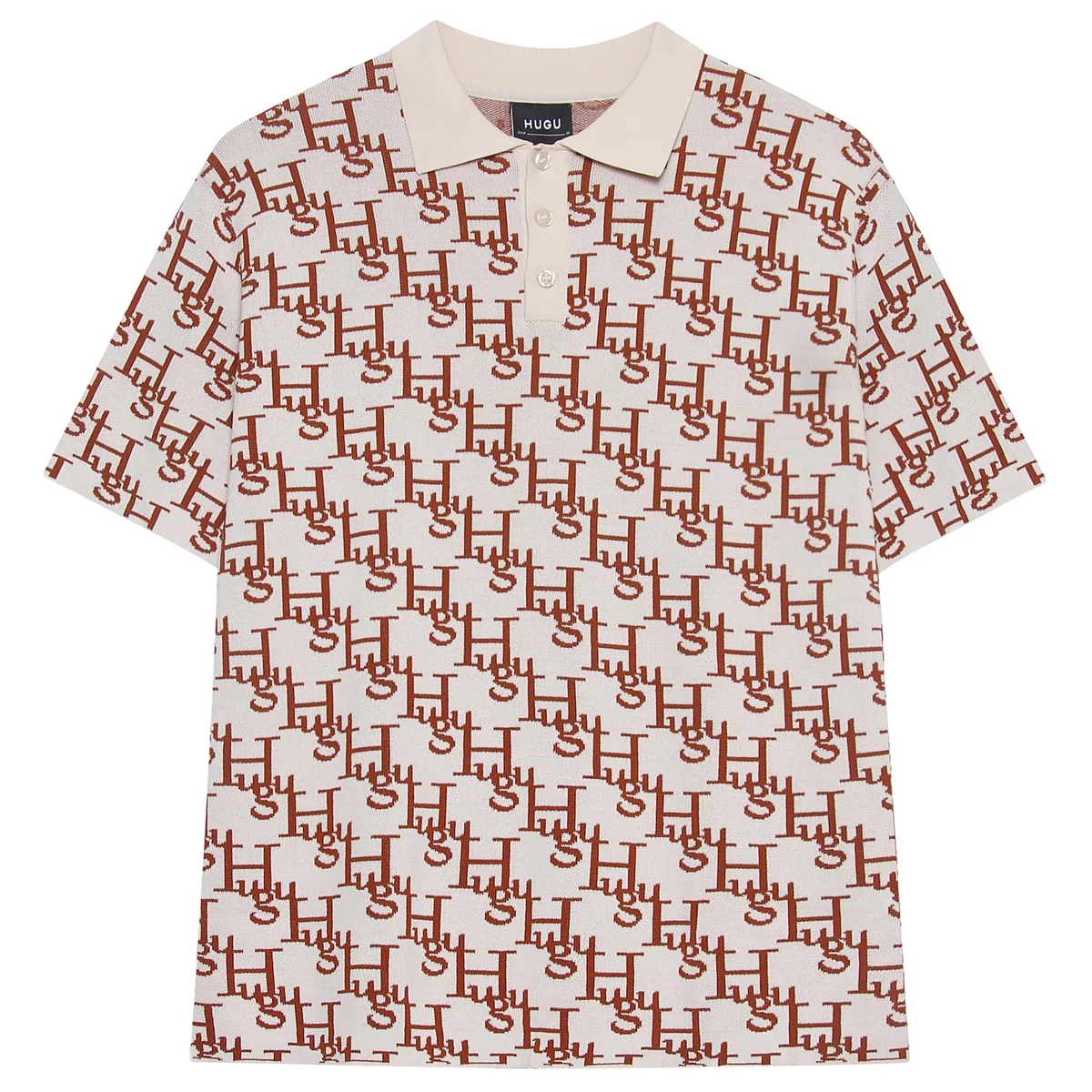 Áo thun polo dệt kim, họa tiết monogram màu xám, đen,.. form boxy unisex họa tiết local brand HUGU - MONOGRAM POLO SS2