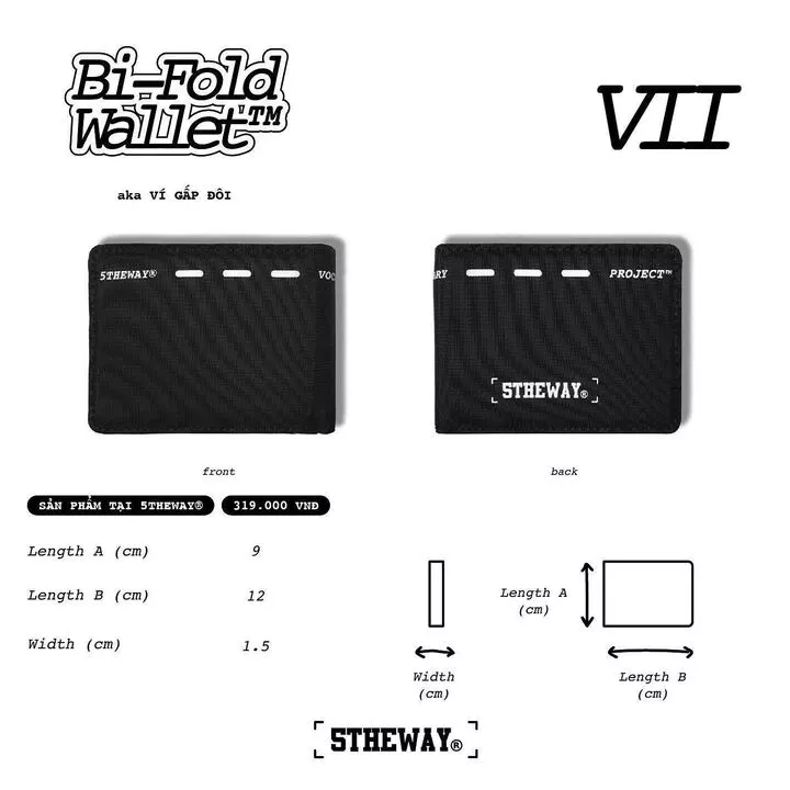 Ví Gập Đôi 5THEWAY® /street-voca/ BI-FOLD WALLET™ in BLACK