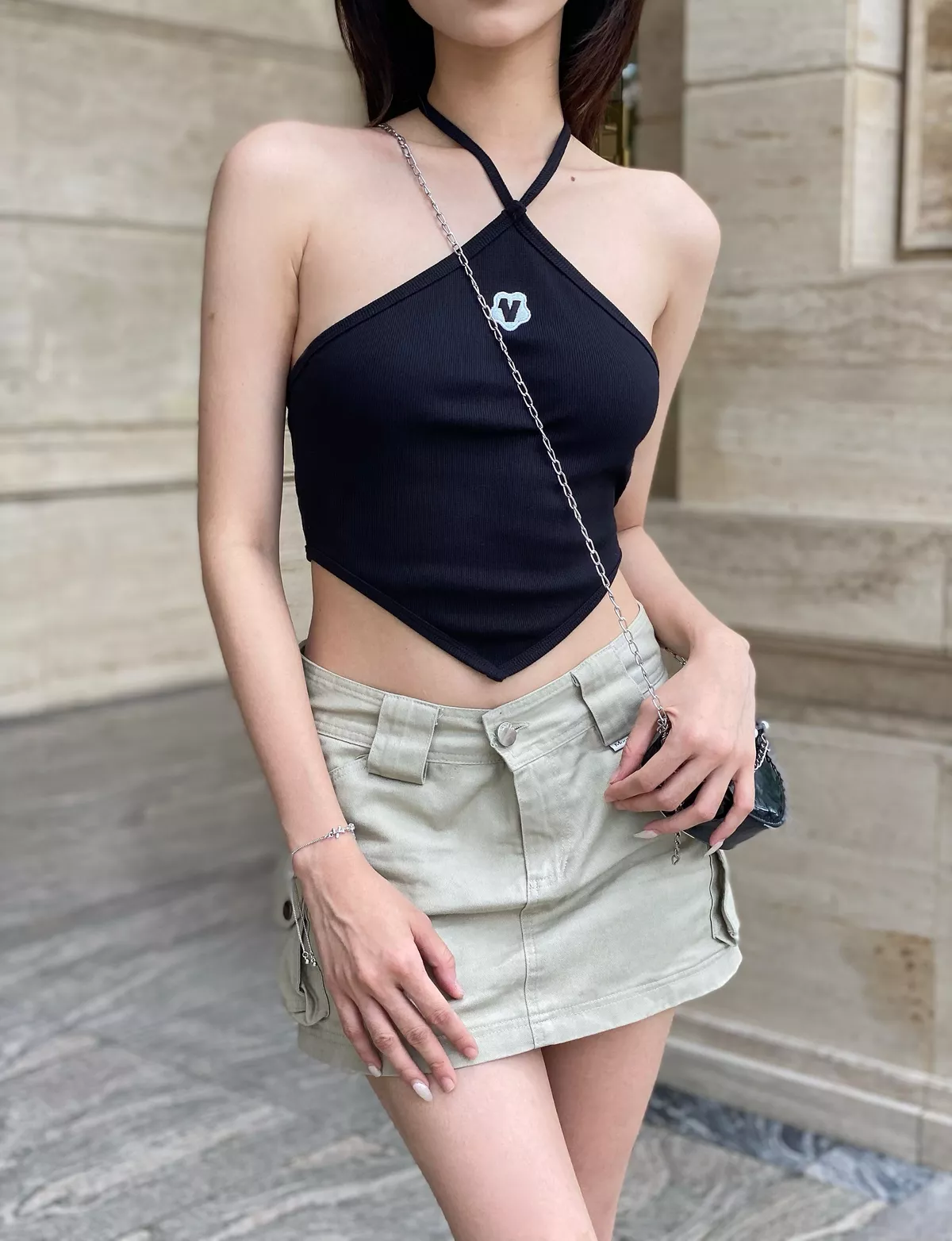 Áo croptop cổ yếm nữ Vicolas cột dây chất contton thun gân - VICO3 YẾM CROPTOP