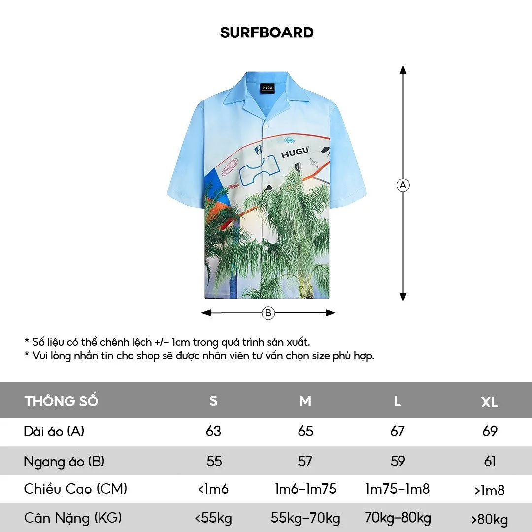 Áo sơ mi họa tiết cuban shirt local brand HUGU - SURFBOARD - vải lụa, form regular, tag logo kim loại, in chuyển nhiệt